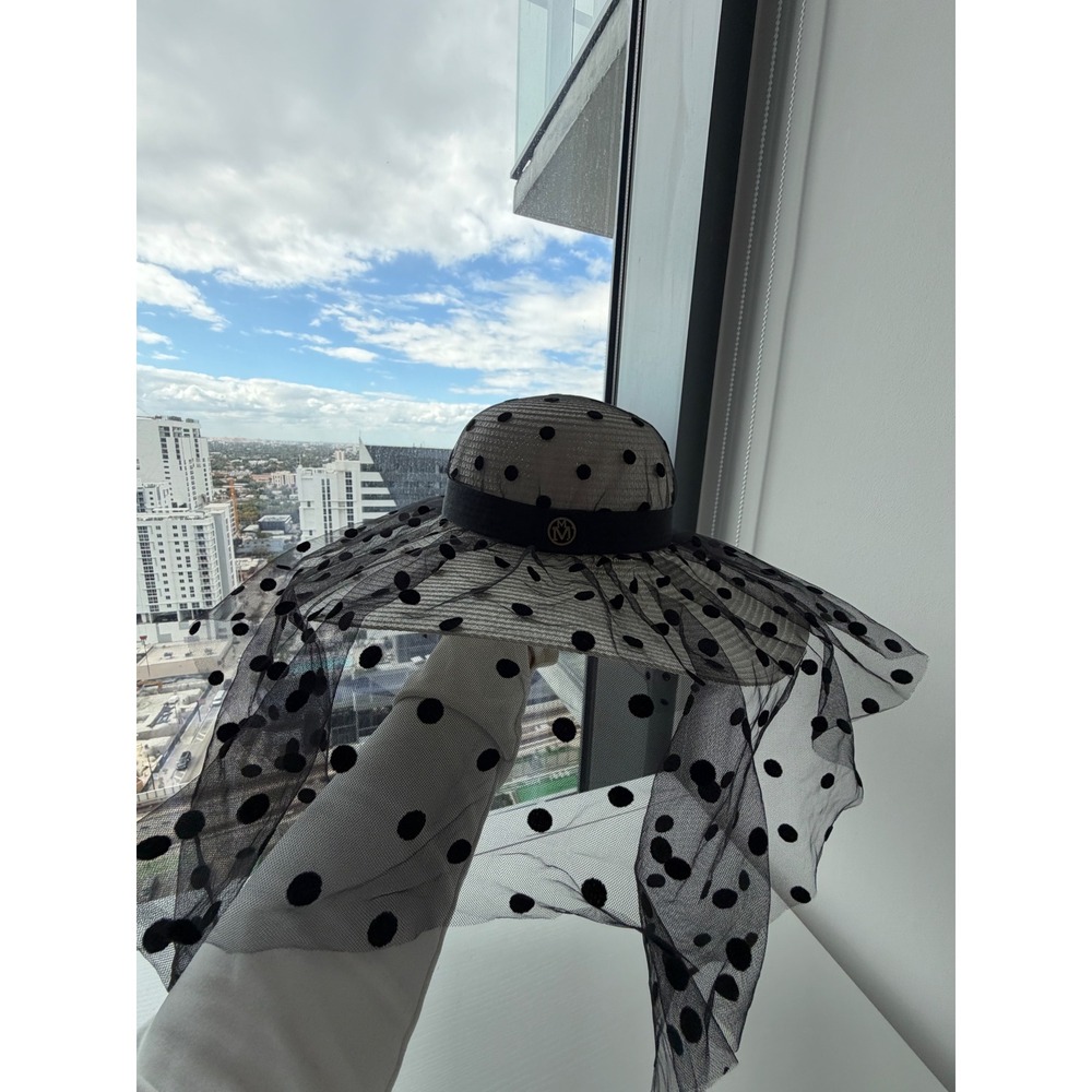 Beloved‎ Millinery White Polka Dot Veil Wide Brim Hat - Picture 6 of 11